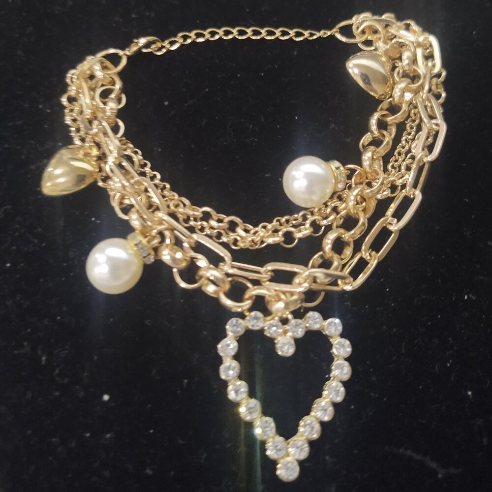 Heart & Pearl Gold Bracelet